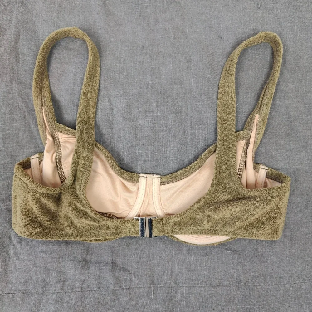 Zulu & Zephyr‎ Bikini Top Women 6 Olive Green Terry Cloth Underwire Balconette